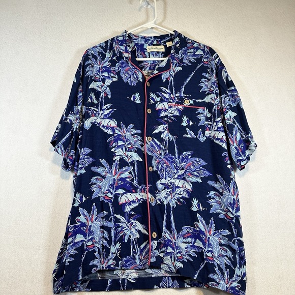Caribbean Mens Short Sleeve ButtonUp Hawaiian Shirt Blue Large - Picture 1 of 7